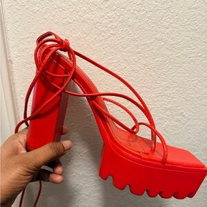 Red Strappy Platform Heels